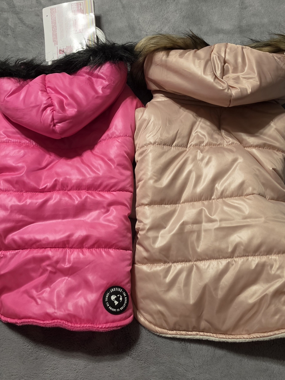 Justice Dog's Double Puffer Jackets in Hot Pink & Blush